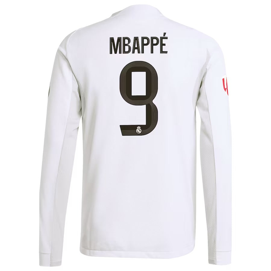 Kylian Mbappé Real Madrid adidas 2025/26 Home Long Sleeve Jersey - White