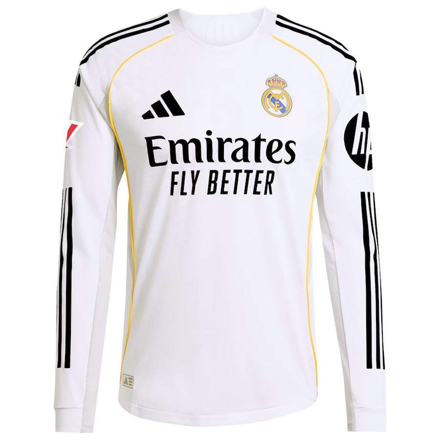 Kylian Mbappé Real Madrid adidas 2025/26 Home Long Sleeve Jersey - White