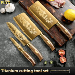 Luxury Gold Kitchen Knife Set Stainless Steel Blade with Golden Titanium