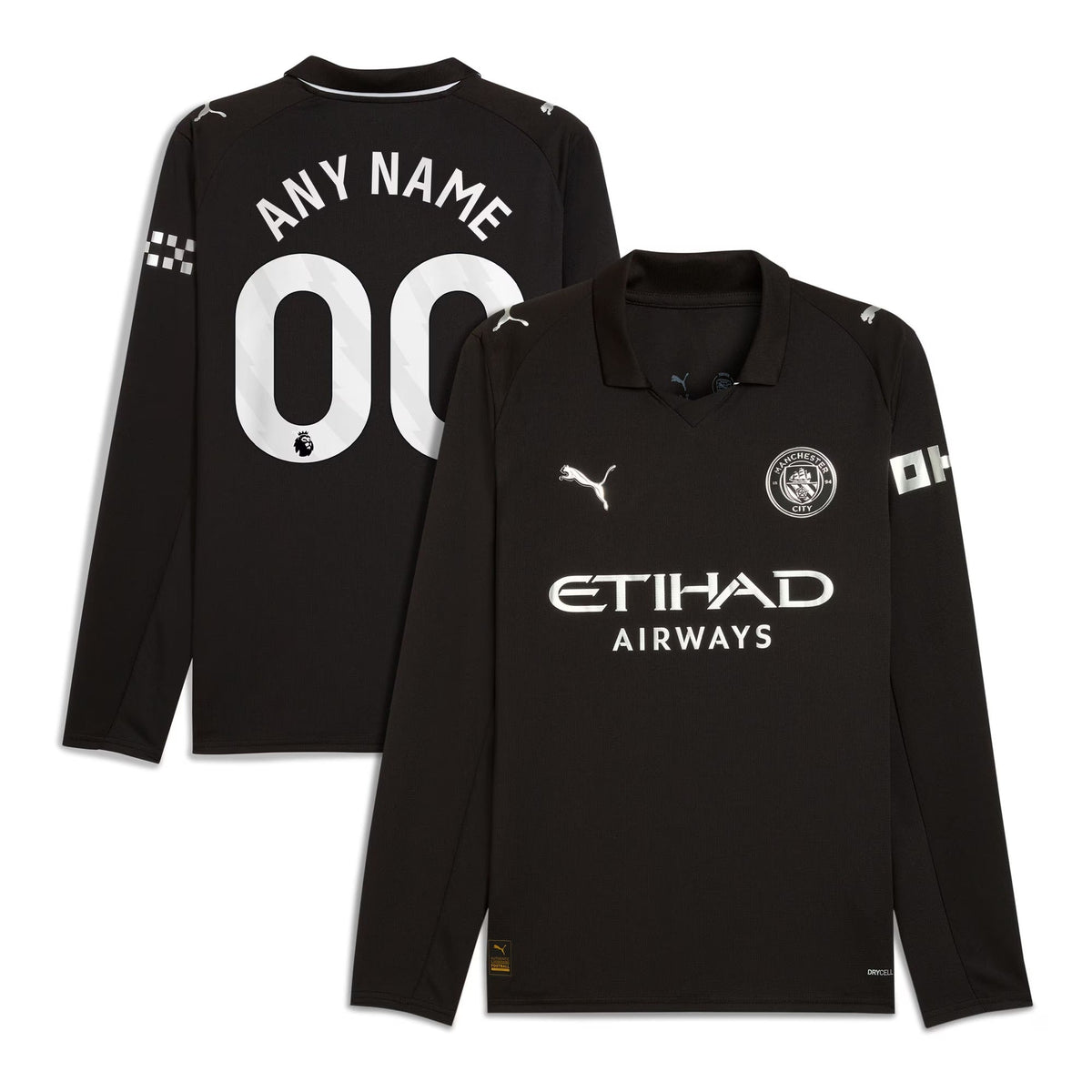 Manchester City Puma 2025/26 Away Long Sleeve Custom Jersey - Black