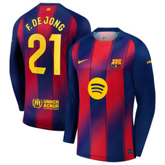 Nike Frenkie de Jong Barcelona 2025/26 Home Long Sleeve Jersey - Navy