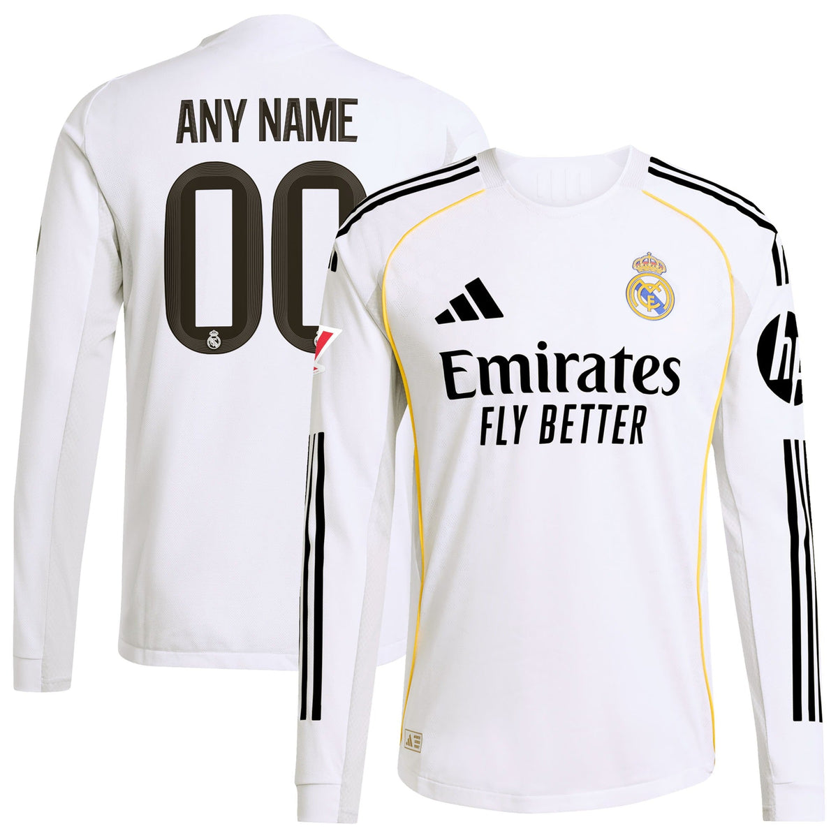 Real Madrid adidas 2025/26 Home Long Sleeve Custom Jersey - White