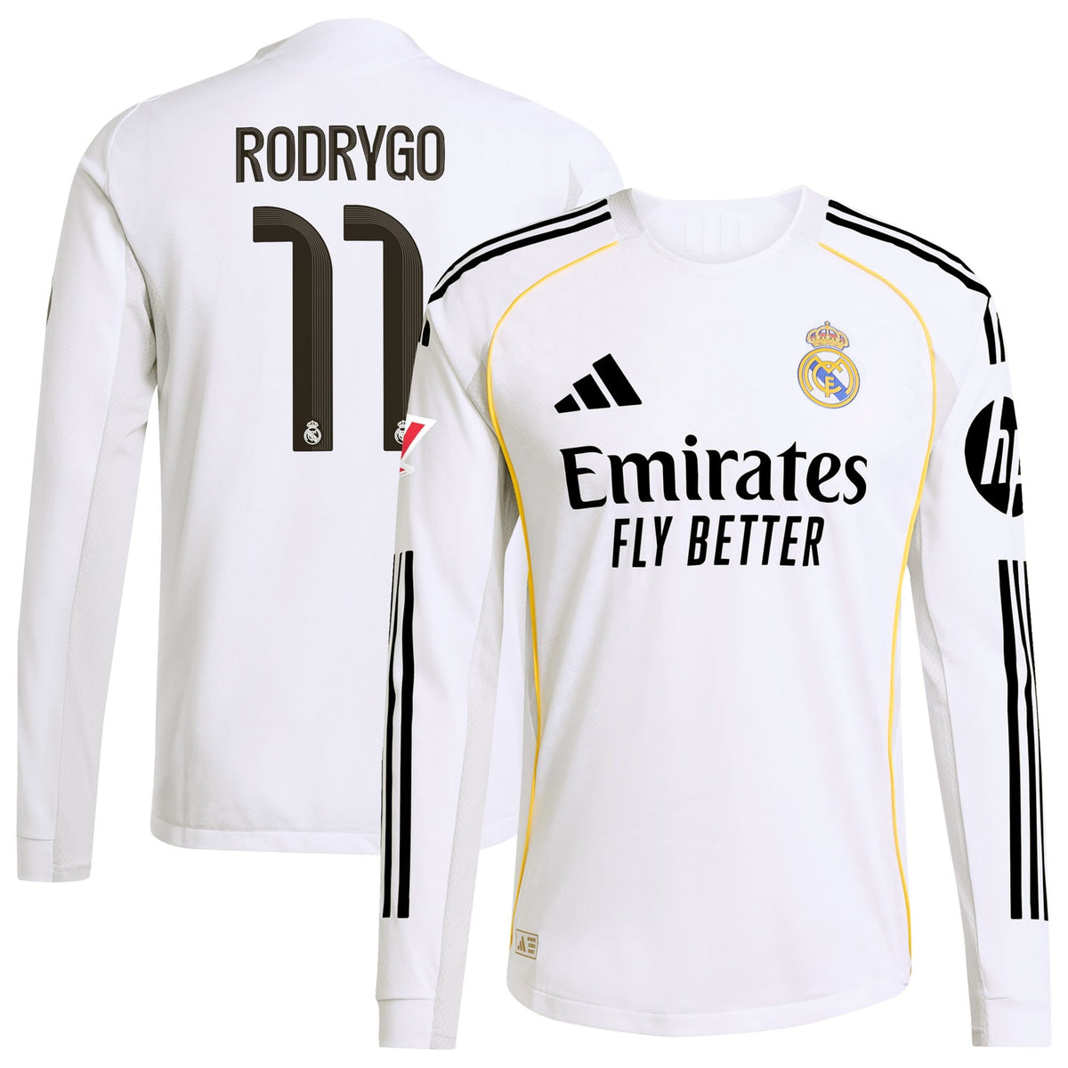 Rodrygo Real Madrid adidas 2025/26 Home Long Sleeve Jersey - White