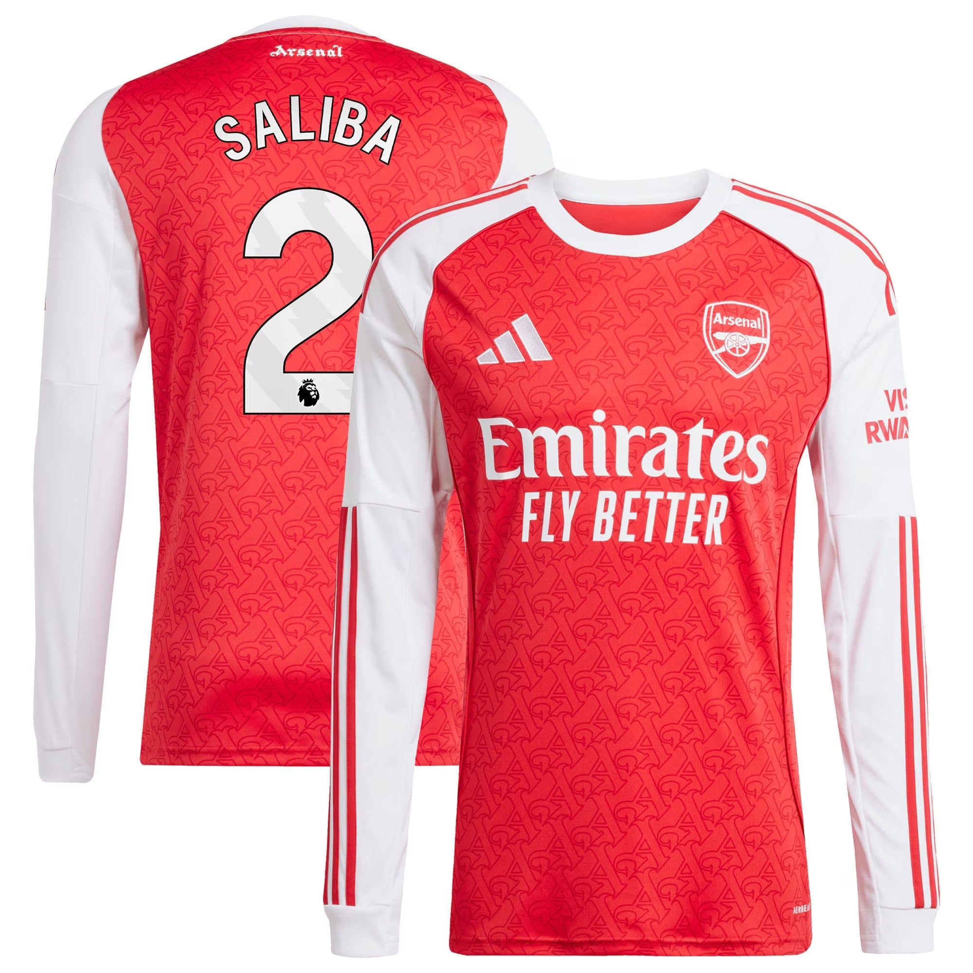 William Saliba Arsenal adidas 2025/26 Home Long Sleeve Player Jersey - Red