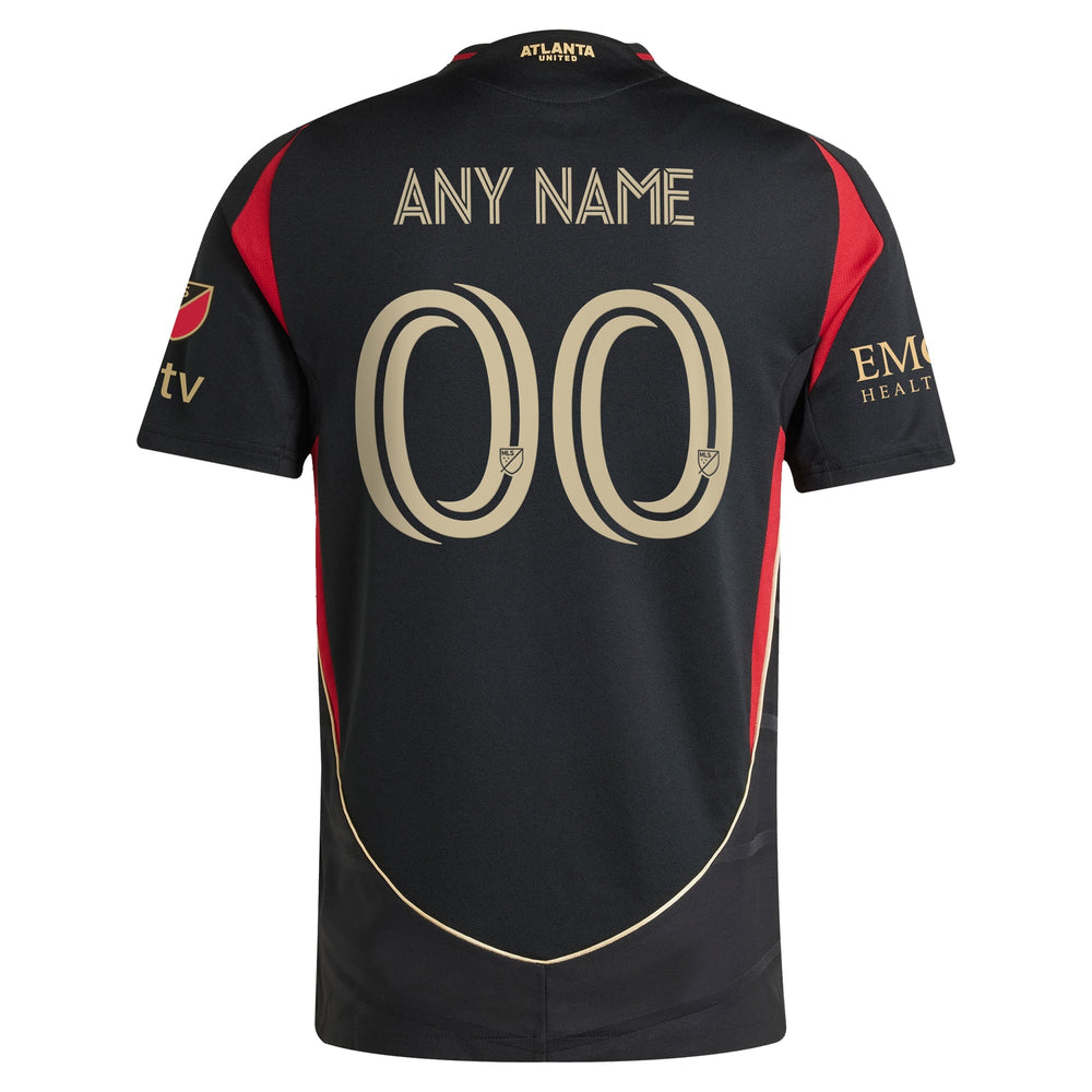 Back view of adidas Atlanta United FC 2025 jersey in black with customizable name and number 00