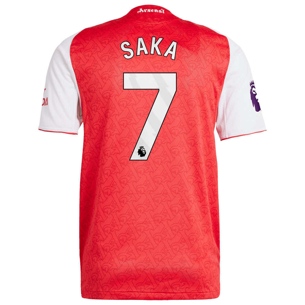 Back view of adidas Bukayo Saka Arsenal 2025 Home Jersey in red with white sleeves and number 7