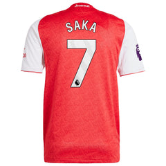 Back view of adidas Bukayo Saka Arsenal 2025 Home Jersey in red with white sleeves and number 7
