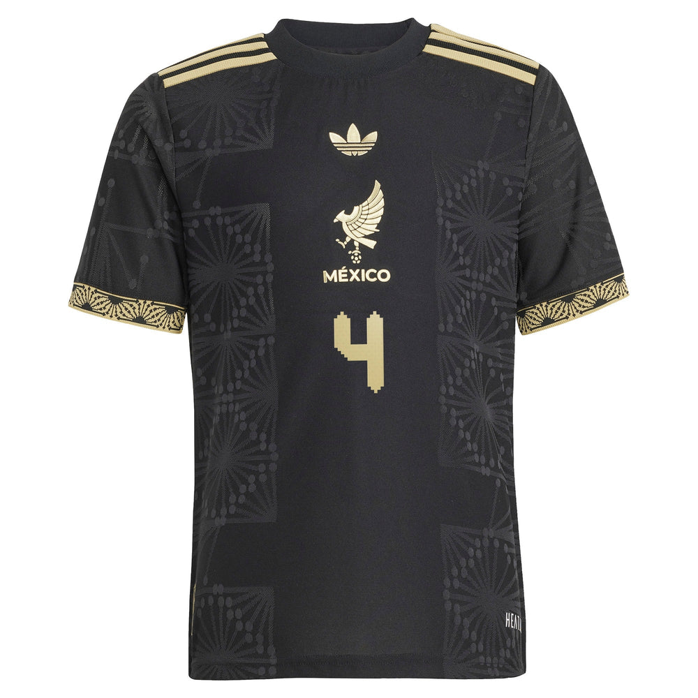 adidas Edson Alvarez Mexico Jersey 2025 black with gold details and number 4 for Mexico soccer fans