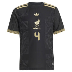 adidas Edson Alvarez Mexico Jersey 2025 black with gold details and number 4 for Mexico soccer fans