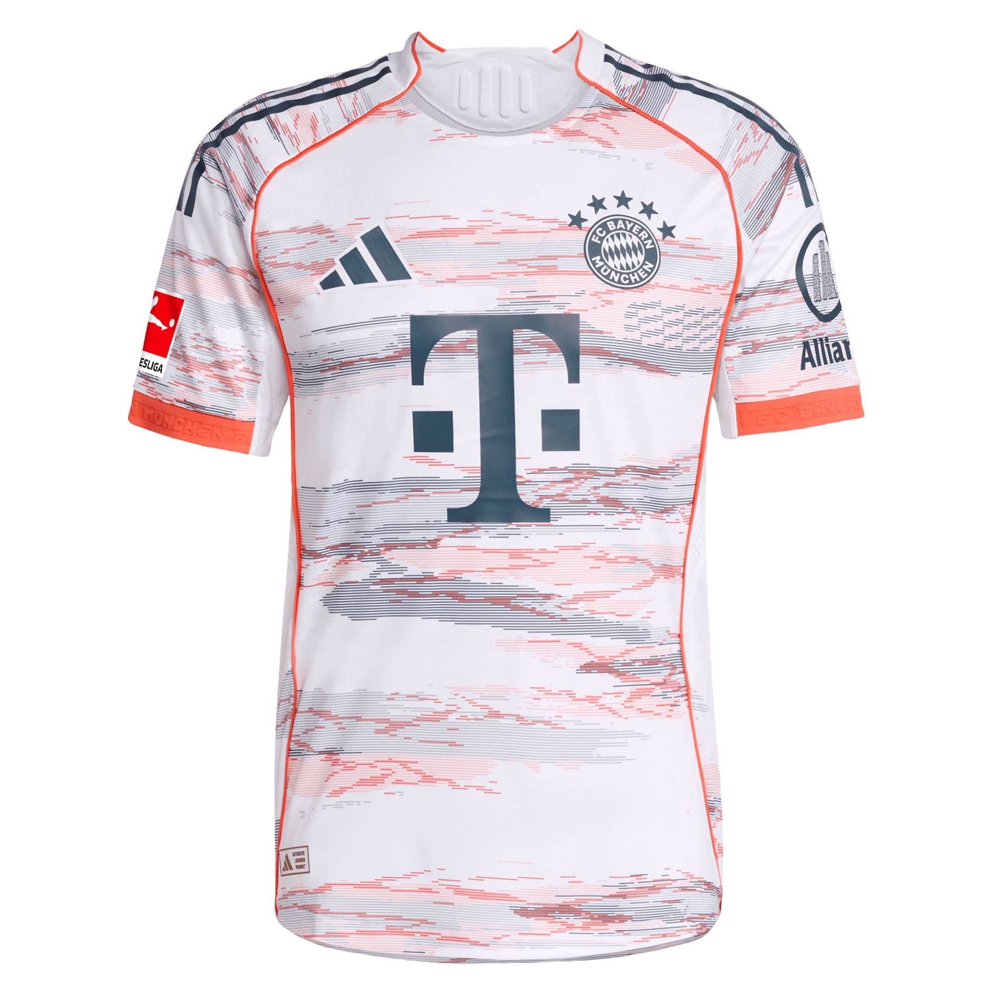 Harry Kane Bayern Munich away Adidas jersey 2026 featuring white and orange design with sponsor logos