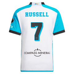 Back view of adidas Johnny Russell 2025 Kansas City jersey with number 7 and sponsor logo