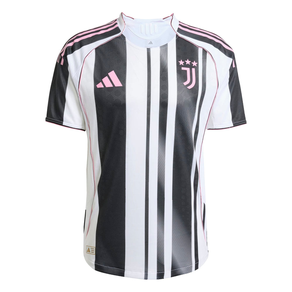 Juventus 2025 Home Adidas Custom Jersey in black and white stripes with pink logo and accents