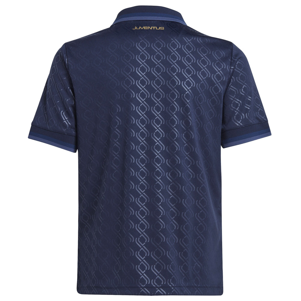 Back view of adidas Juventus 2025 Third Jersey in navy with subtle patterned design and gold Juventus logo