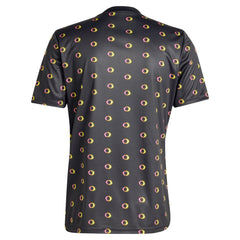 Back view of adidas Juventus pre-match top 2024 in black with yellow and pink circular pattern