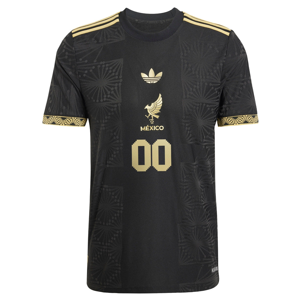 adidas Mexico custom soccer jersey 2025 in black with gold accents and unique patterns