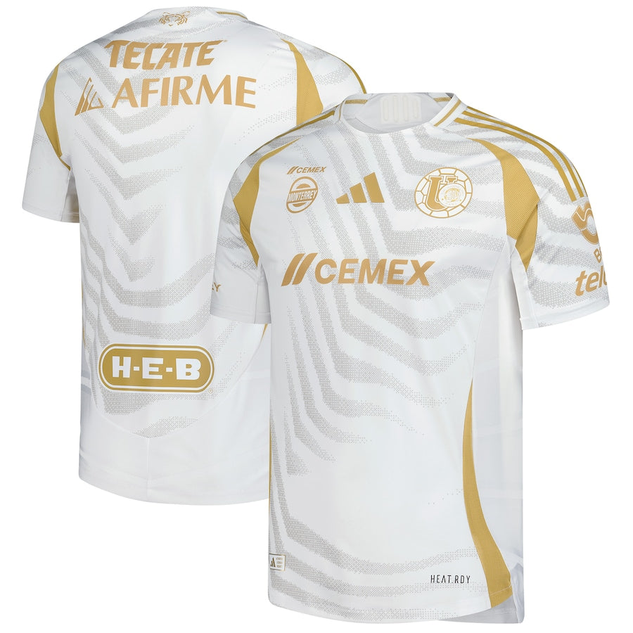 adidas Tigres UANL 2024/25 jersey in white with gold accents and sponsor logos