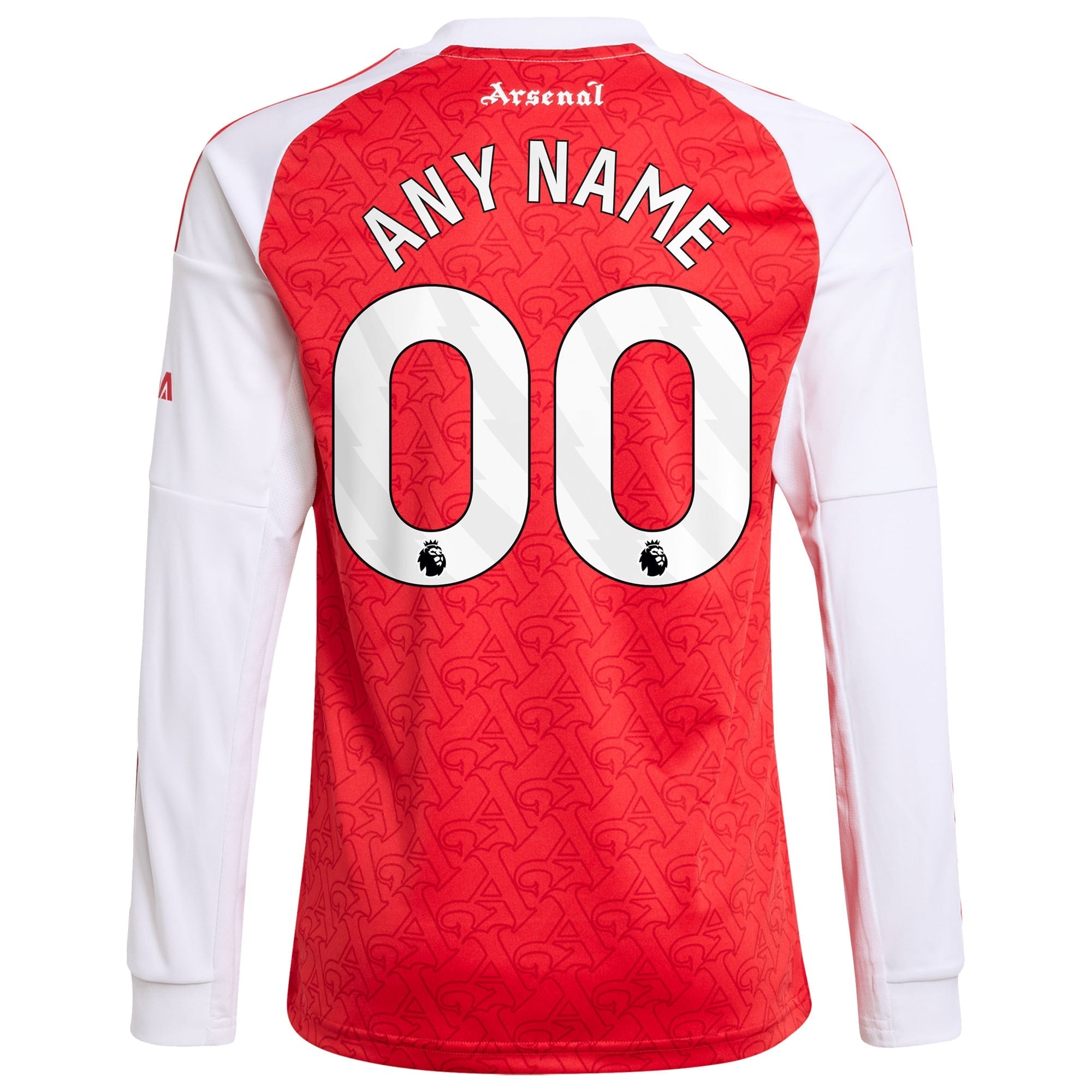 Back view of Arsenal 2026 home Adidas Custom jersey with long white sleeves and customizable name and number