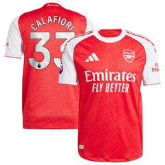 Red and white Riccardo Calafiori Arsenal Adidas jersey 2026 with Emirates Fly Better logo