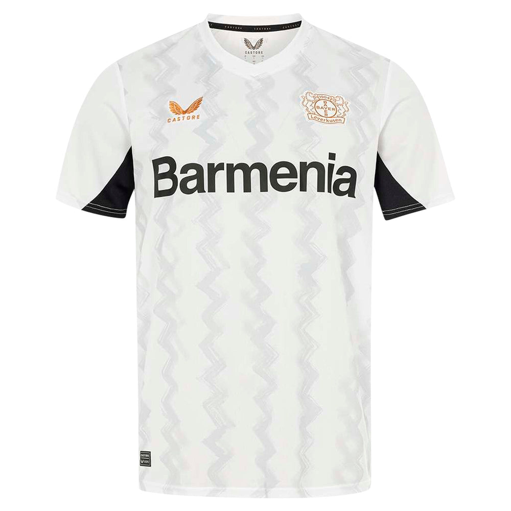 Castore Bayer Leverkusen 2024-25 away jersey in white with black and gold accents