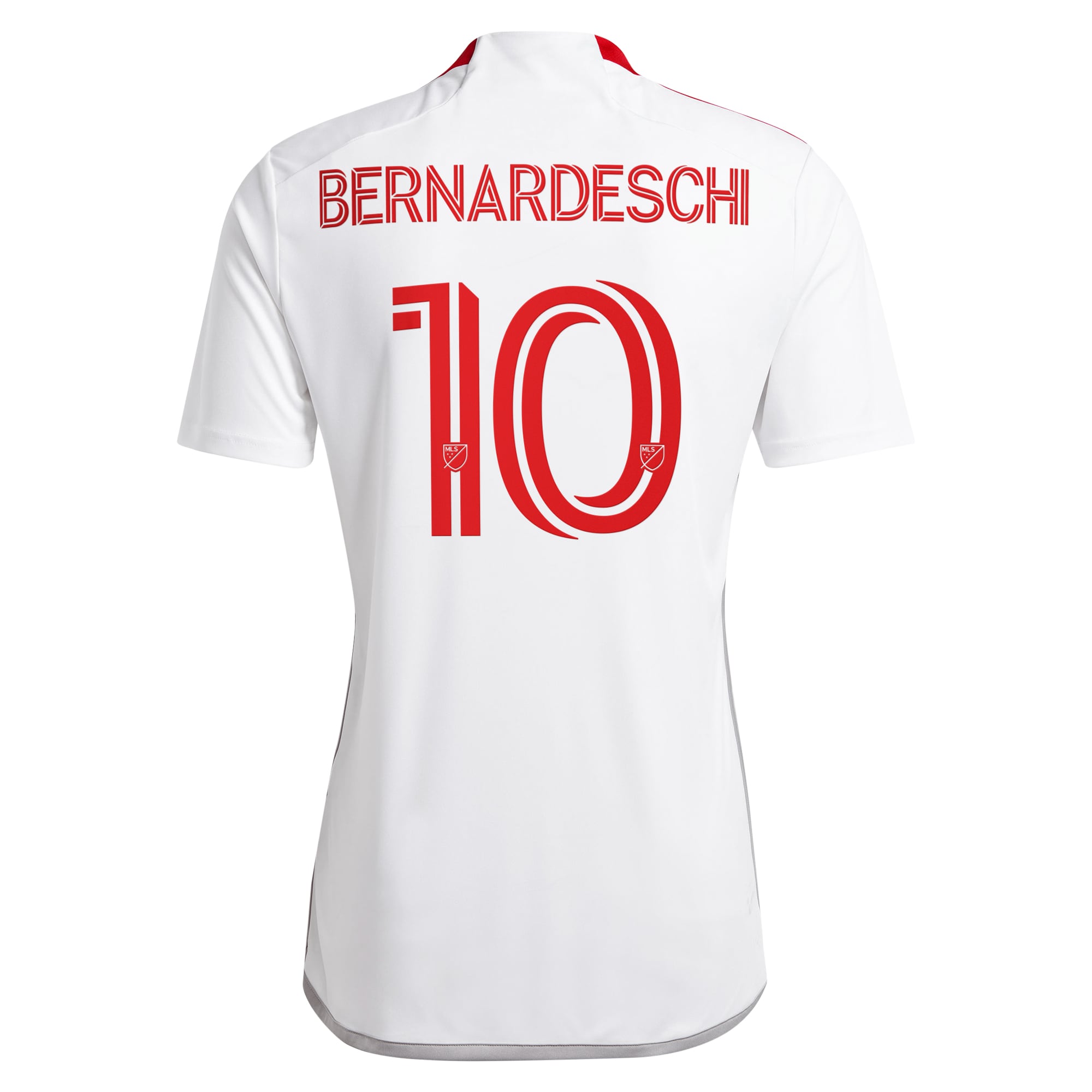 Back view of adidas Federico Bernardeschi Toronto FC jersey in white with red number 10 and name Bernardeschi