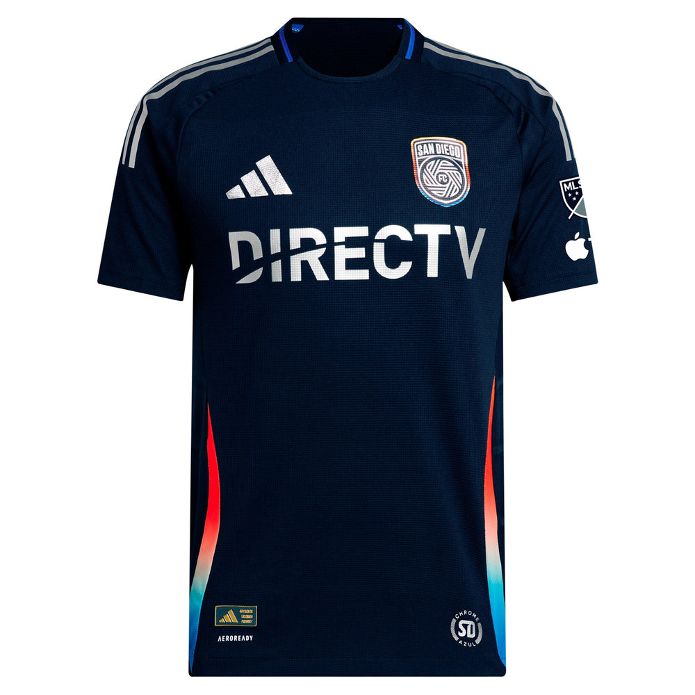 adidas Hirving Lozano San Diego FC jersey in navy blue with DIRECTV logo and team crest