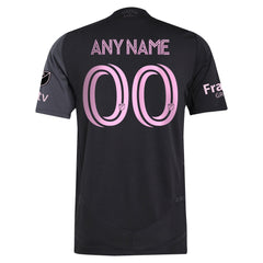 Adidas Inter Miami CF black jersey 2025 with customizable name and number in pink on the back