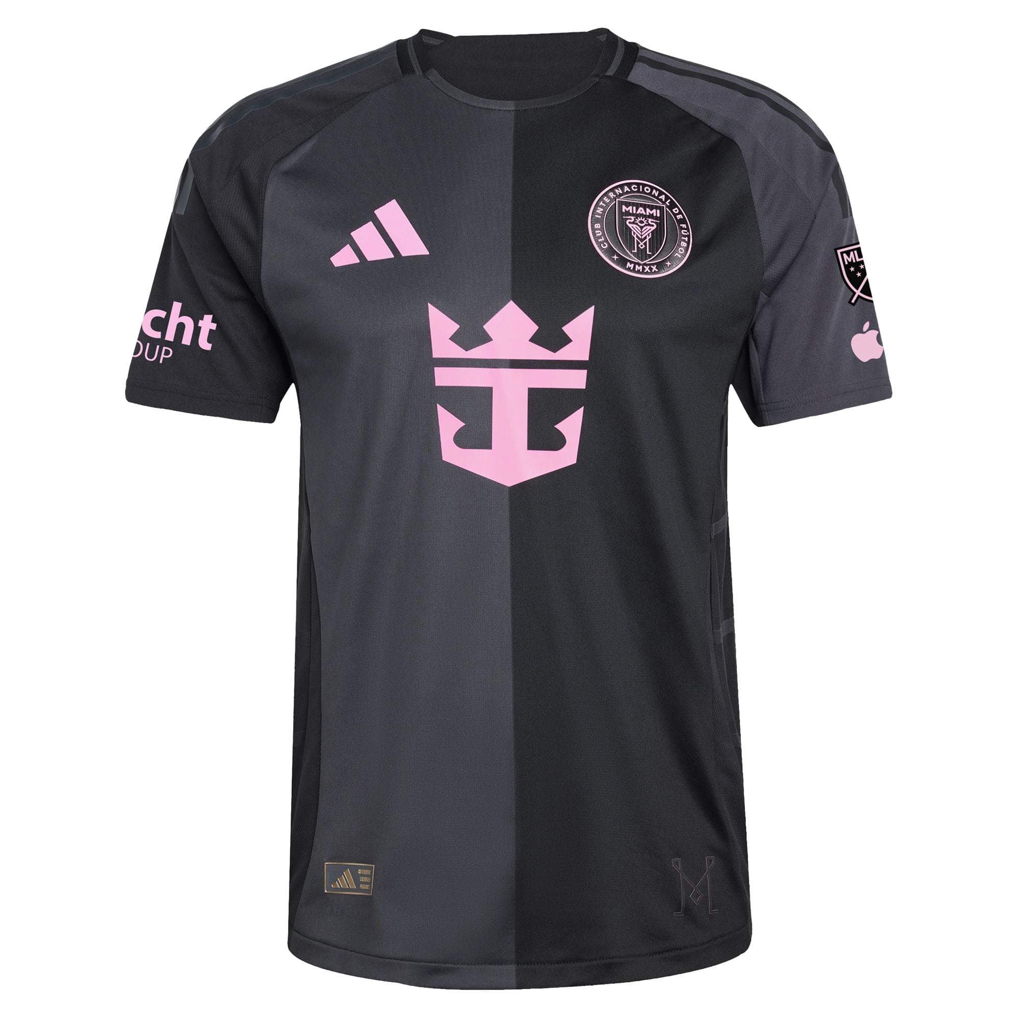 adidas Inter Miami CF black jersey 2025 with pink logo accents and MLS patches