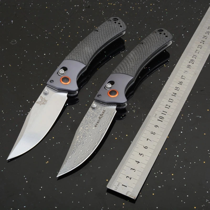 knivescollection™ bm15080-1 hunt crooked river folding utility knife – s30v/damascus blade, carbon fiber handle