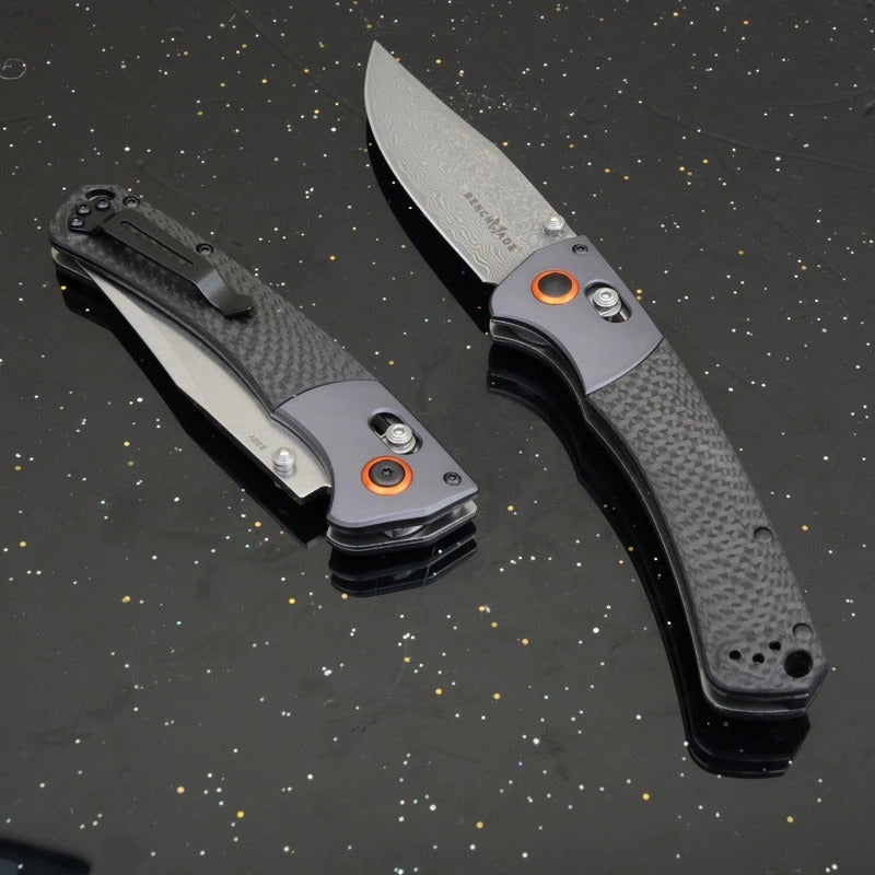 knivescollection™ bm15080-1 hunt crooked river folding utility knife – s30v/damascus blade, carbon fiber handle