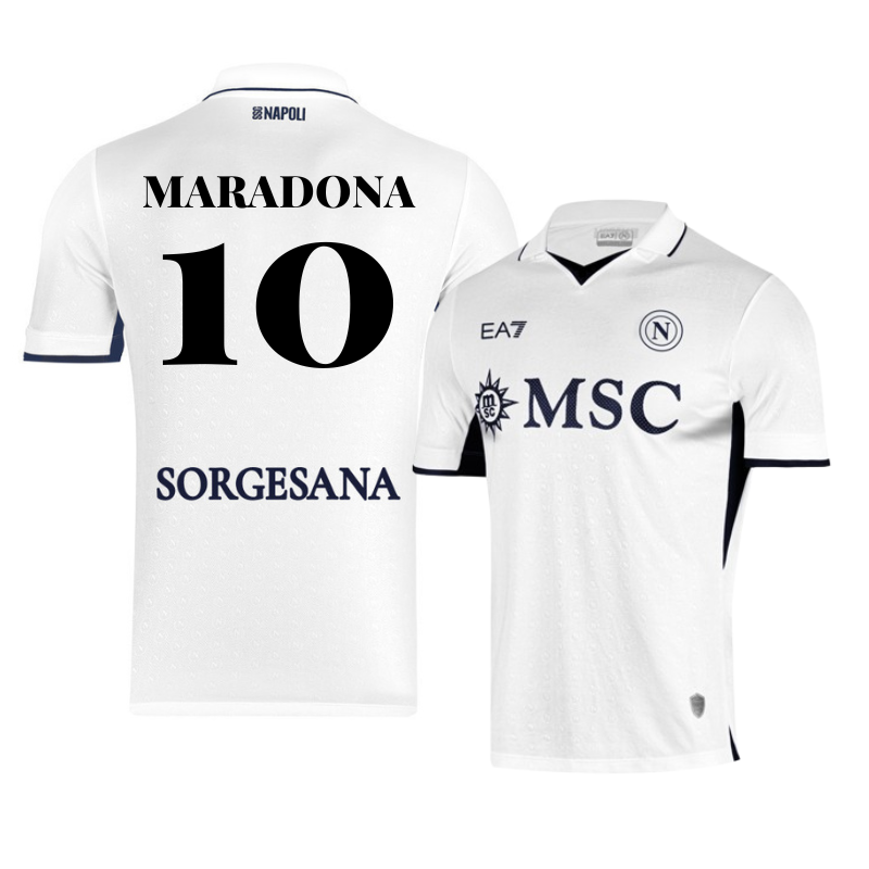 EA7 Maradona Napoli 2024 2025 jersey white with black lettering and number 10 on back