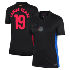 Nike Barcelona Away Jersey 2025 in black with Lamine Yamal 19 printed in red on the back