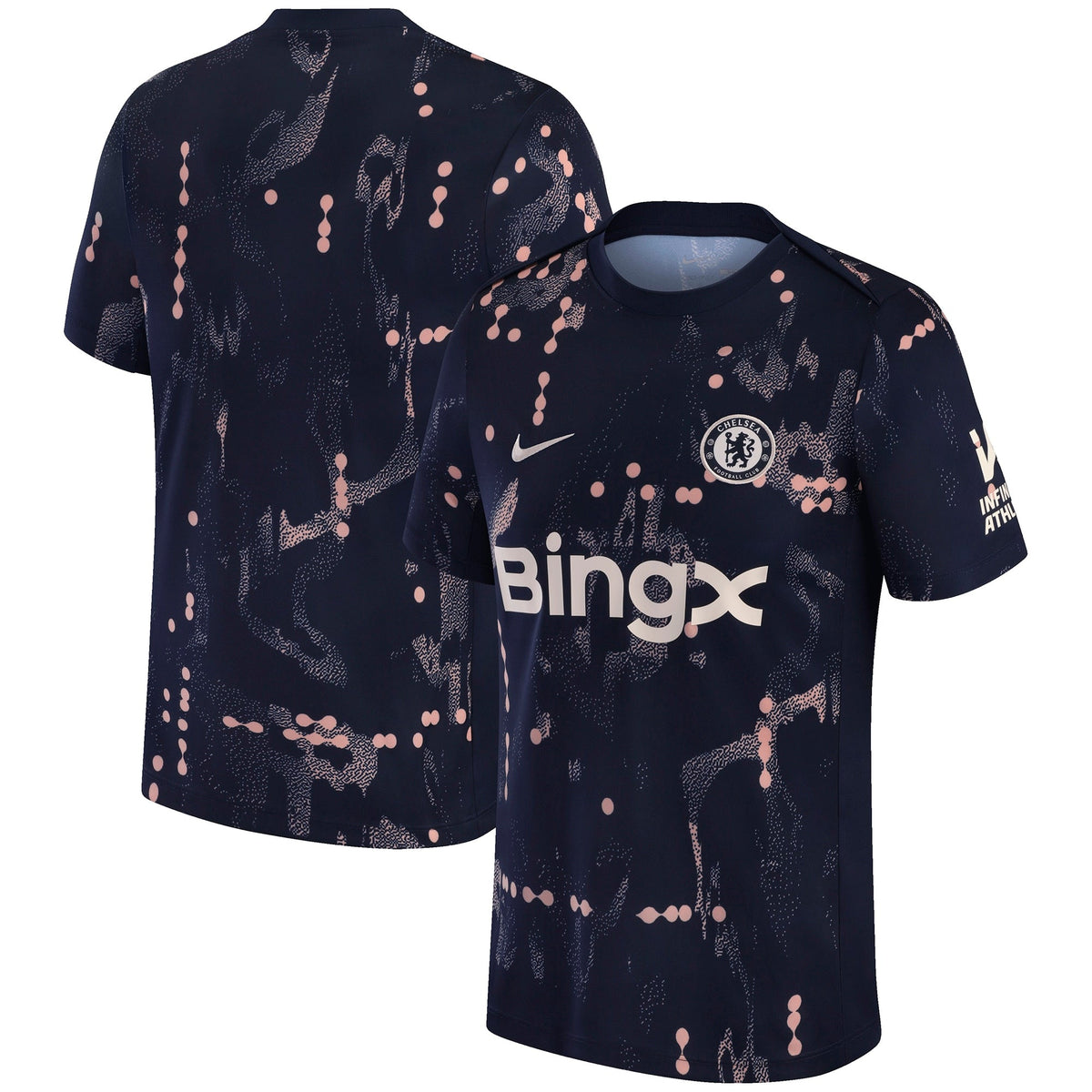 Nike Chelsea 2024 pre-match top in dark navy with pink dotted abstract pattern and club crest