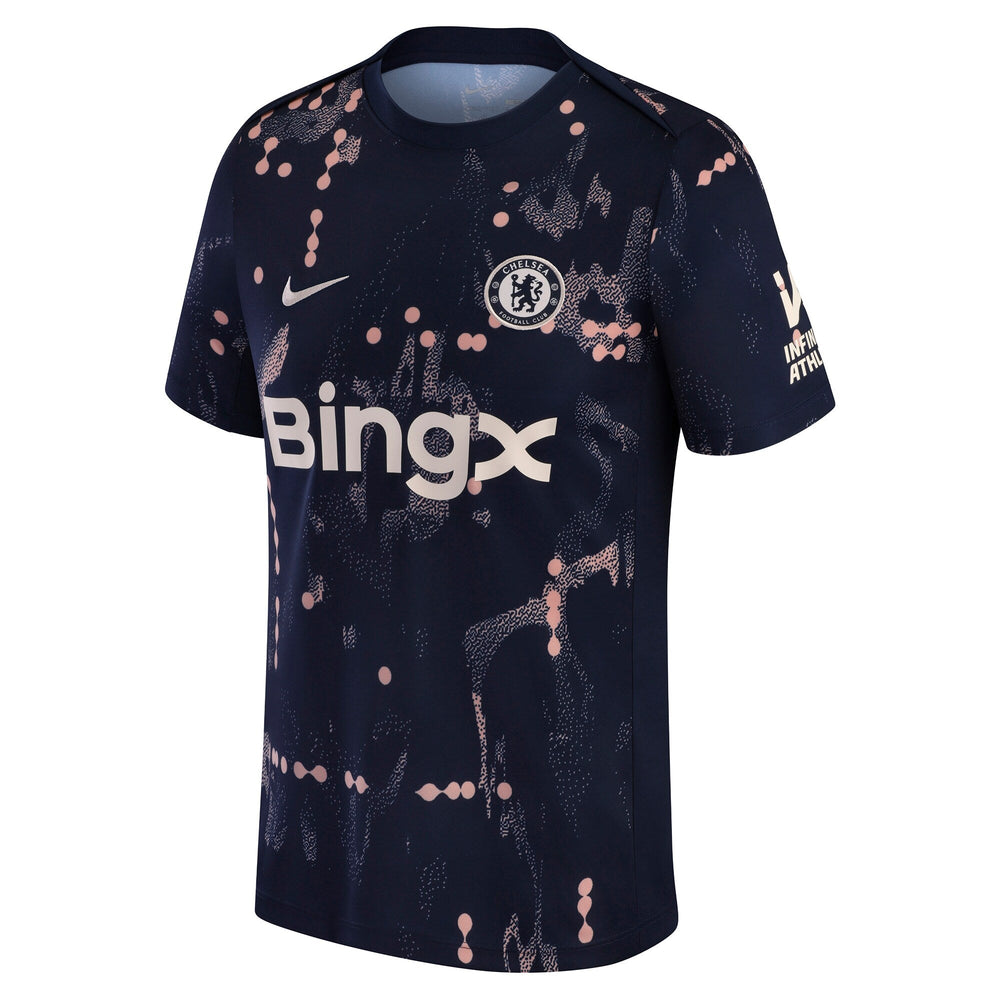 Nike Chelsea 2024 pre-match top in navy with pink abstract pattern and Bingx sponsor logo