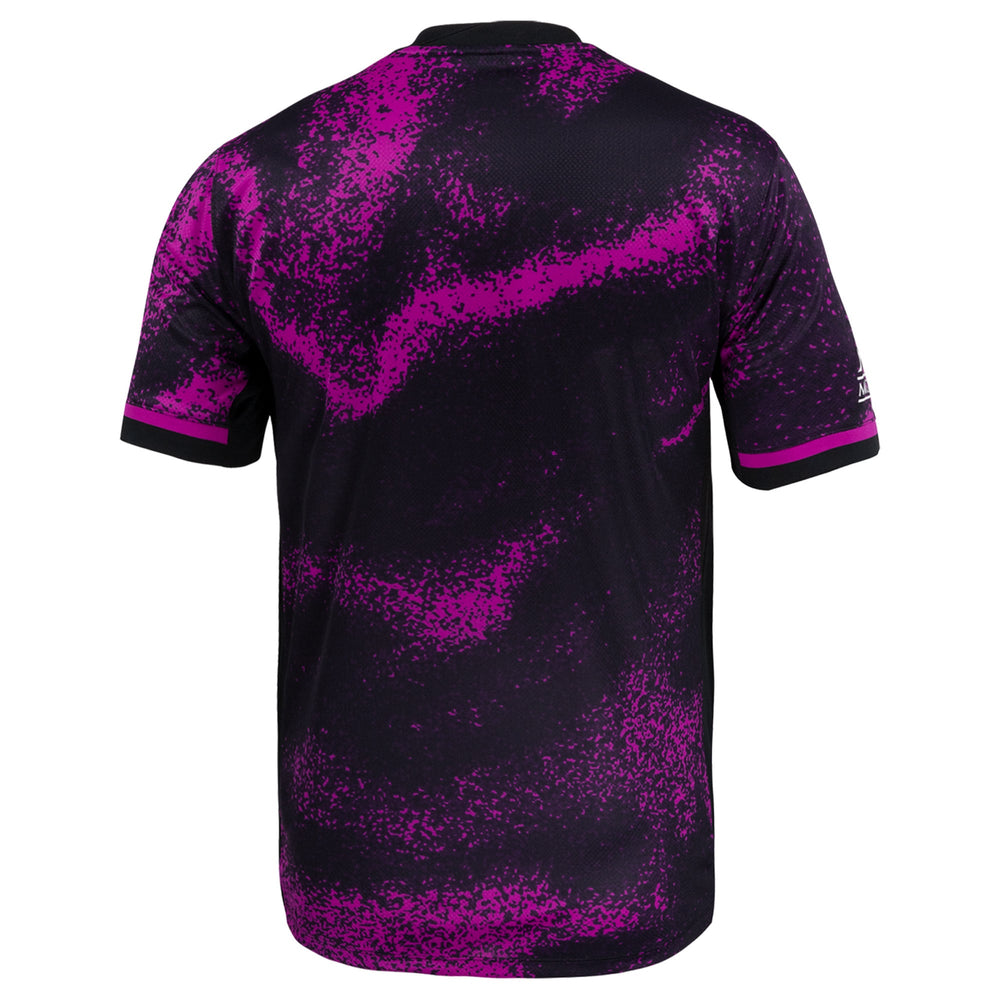 Back view of Nike Houston Dash Cosmic Storm Jersey in black with vibrant purple cosmic pattern