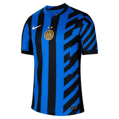 Nike Inter Milan 2025 home jersey with blue and black stripes and gold club logo on front