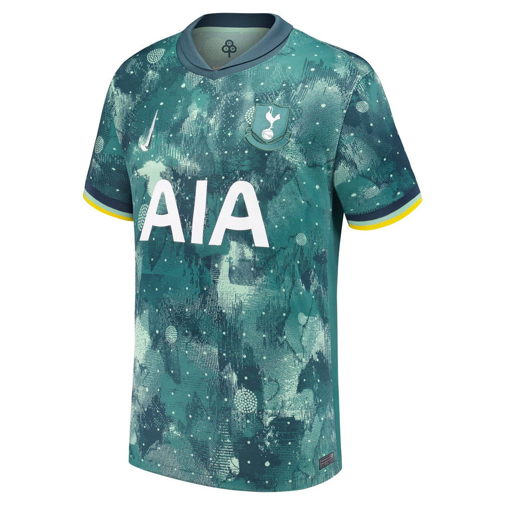 Nike James Maddison Tottenham jersey 2025 in green with abstract pattern and AIA sponsor logo