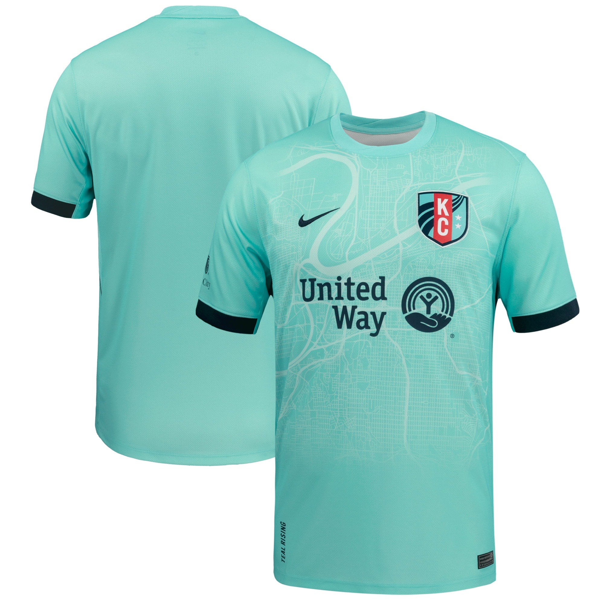Nike Kansas City Current jersey in light blue with United Way logo and black sleeve trim