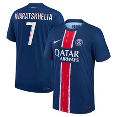 Nike Khvicha Kvaratskhelia PSG jersey 2024 in blue with red and white vertical stripe and number 7