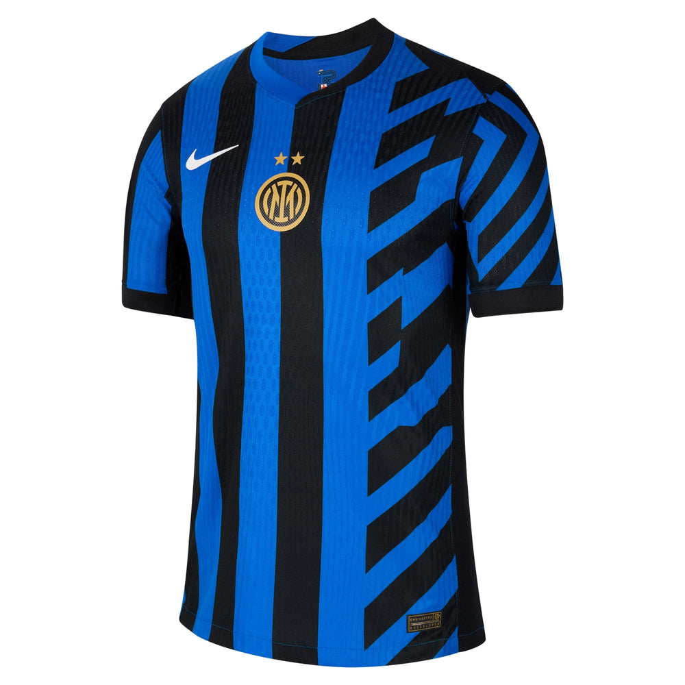 Nike Lautaro Martinez Inter Milan jersey featuring blue and black stripes with club logo and Nike swoosh