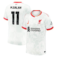 Nike Mohamed Salah Liverpool 2025 jersey in white with red accents, number 11 and Liverpool crest