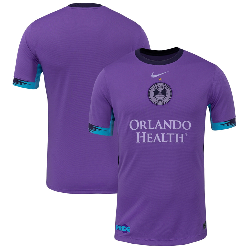 Nike Orlando Pride 2025 custom jersey in purple with black collar and blue sleeve accents
