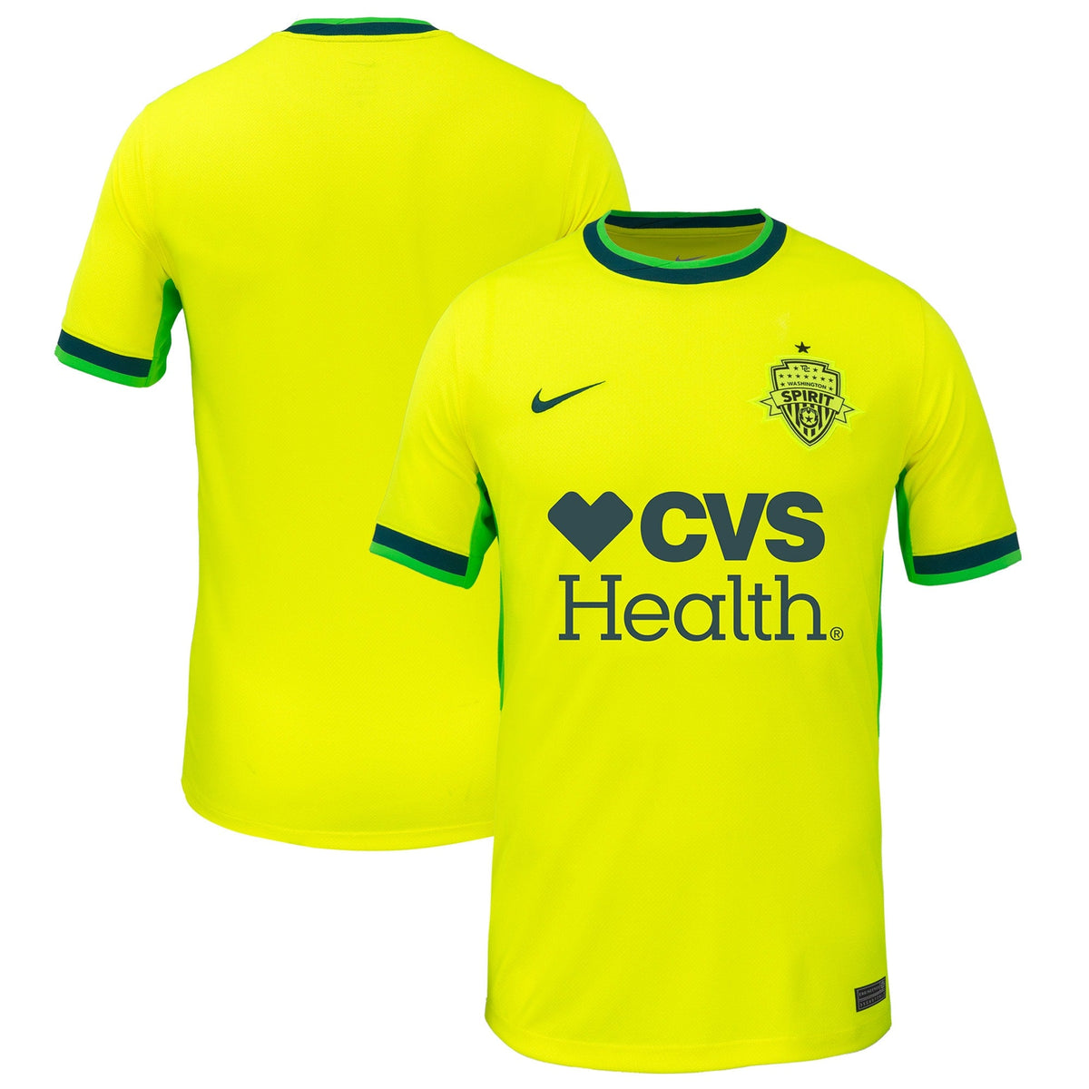 Nike Washington Spirit 2025 Shockwave Kit bright yellow soccer jersey with CVS Health 