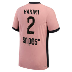 Back view of PSG Jordan Match Jersey 2025 in pink with Hakimi number 2 and Snipes sponsor logo