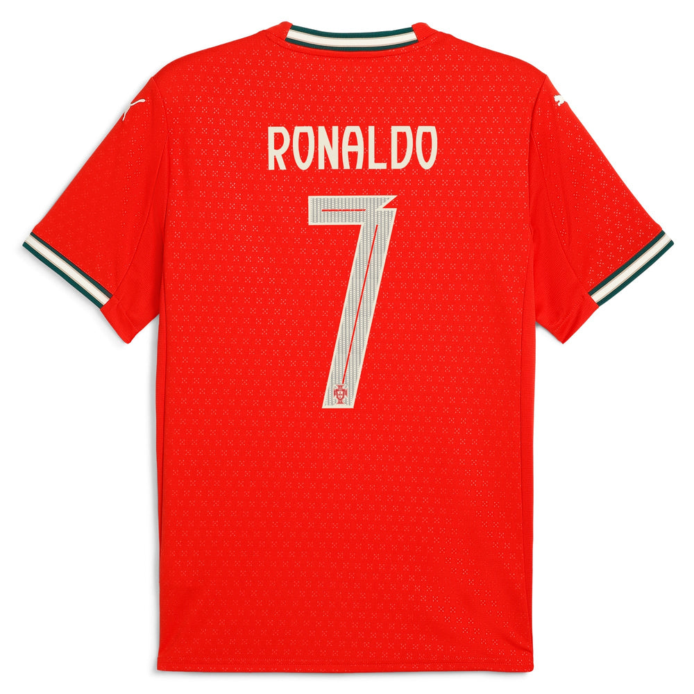 Puma Cristiano Ronaldo Portugal jersey 2025 in red showing back with number 7 and Ronaldo name