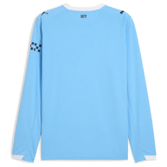 Back view of Manchester City 2025 home Puma jersey long sleeve in sky blue with black accents