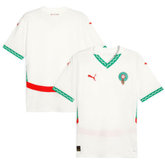 Puma Morocco 2025 away jersey in white with green and red accents and team crest on front