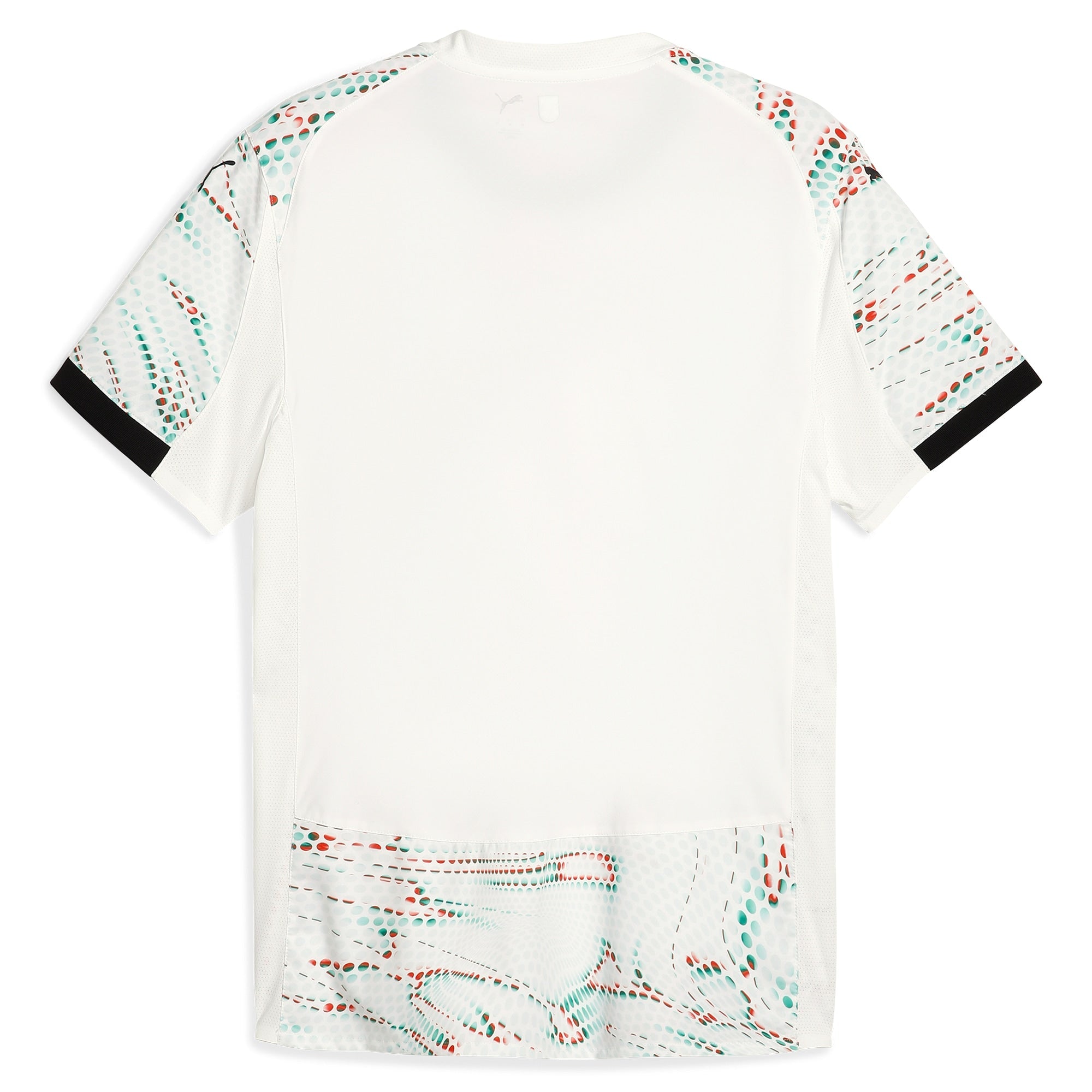 Puma Portugal 2025 Away Jersey white soccer shirt with abstract green and red patterns on sleeves and lower back