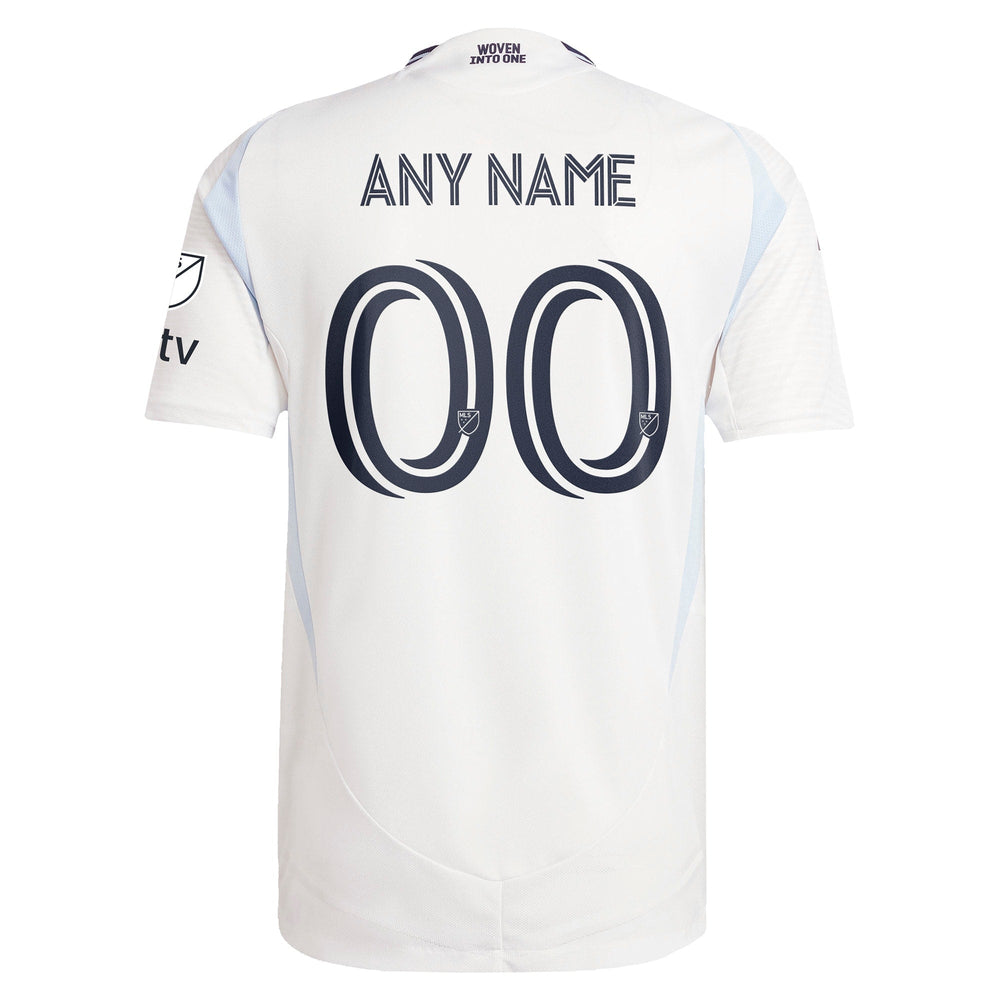 Back view of San Diego FC Adids jersey 2025 with customizable name and number 00 in white