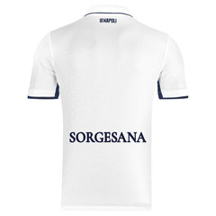 Back view of EA7 SSC Napoli 2024/2025 away jersey in white with navy accents and SORGESANA sponsor