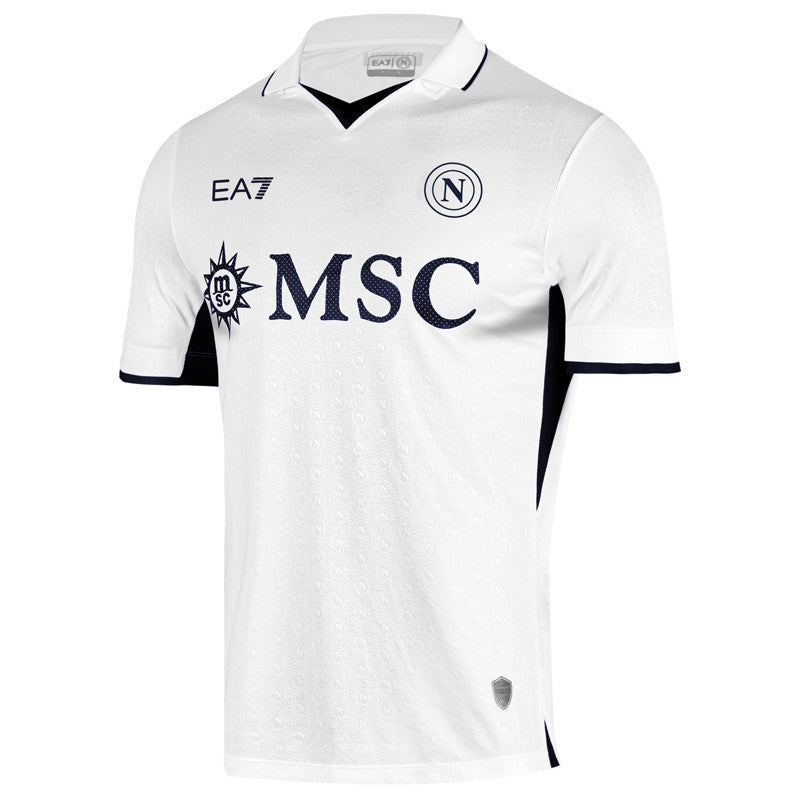 EA7 SSC Napoli 2024/2025 away jersey in white with navy logos and collar details